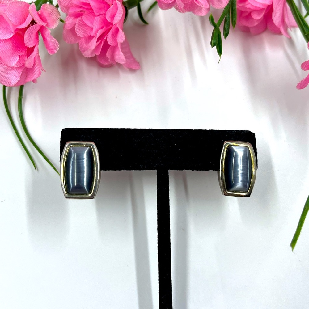 Blue Cats Eye Rectangular Vintage Stud Earrings